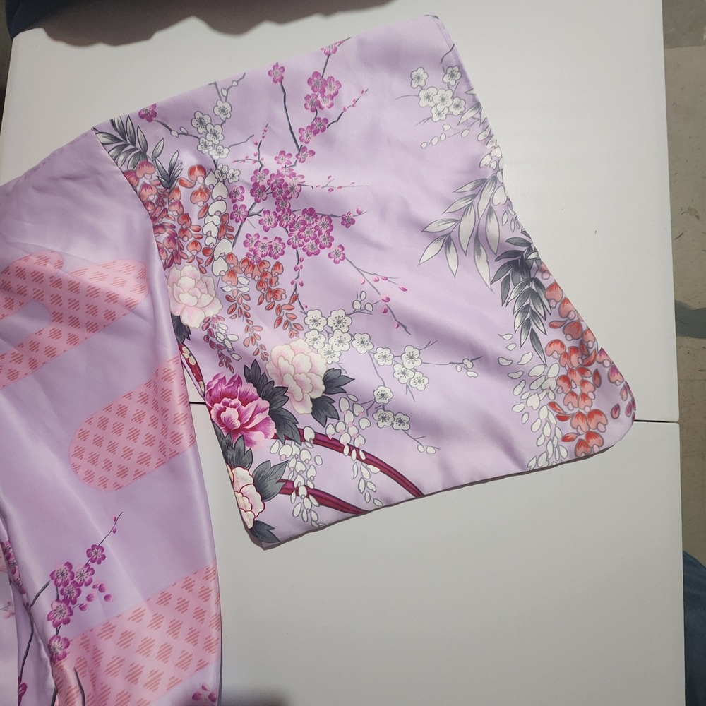 Vtg Maruky Kyoto Tokyo Kimono Wrap Robe Lavender Satin Cherry Blossoms Maxi - Picture 5 of 11